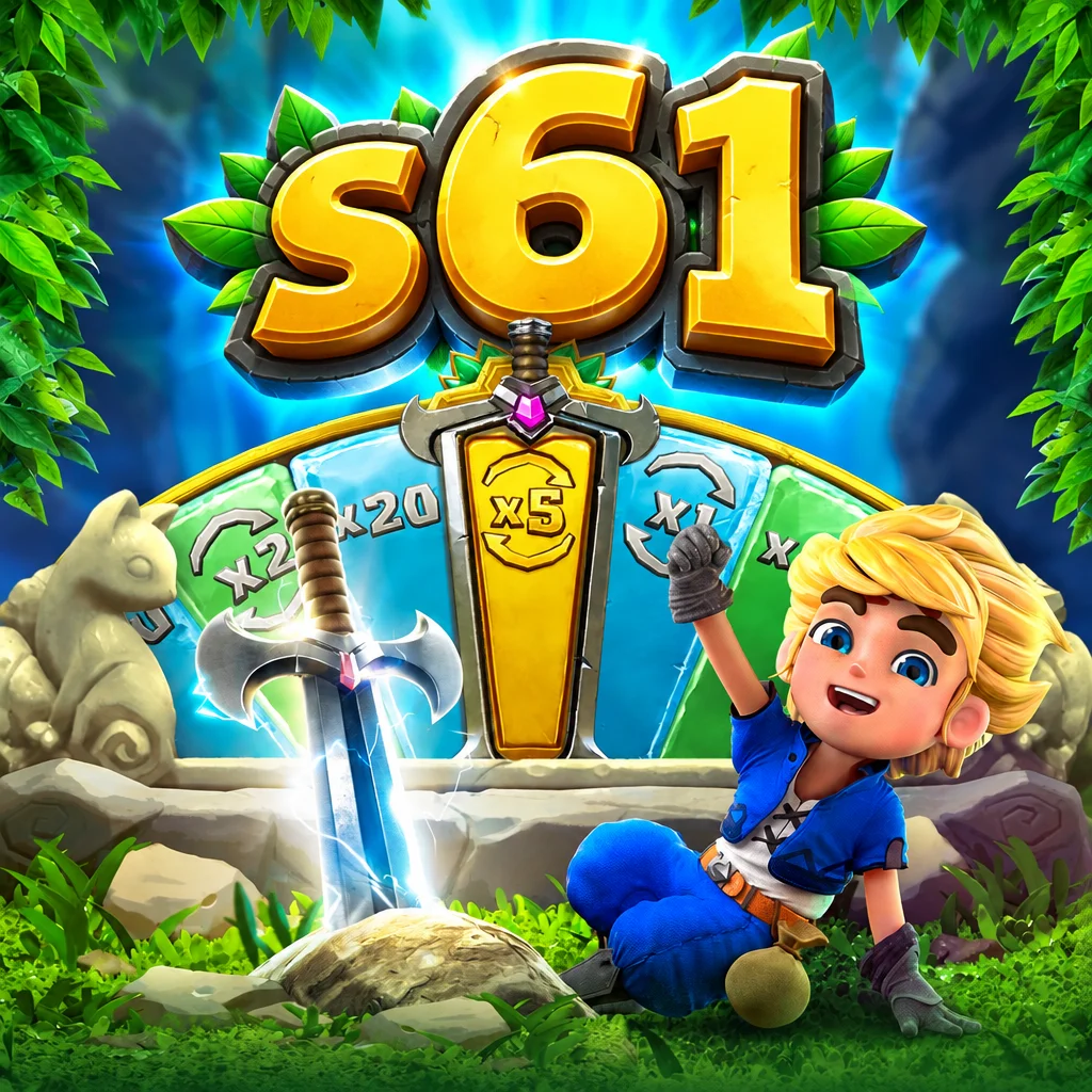 s61 menampilkan karakter petualang berambut pirang dan pedang bercahaya dalam Gem Saviour Sword